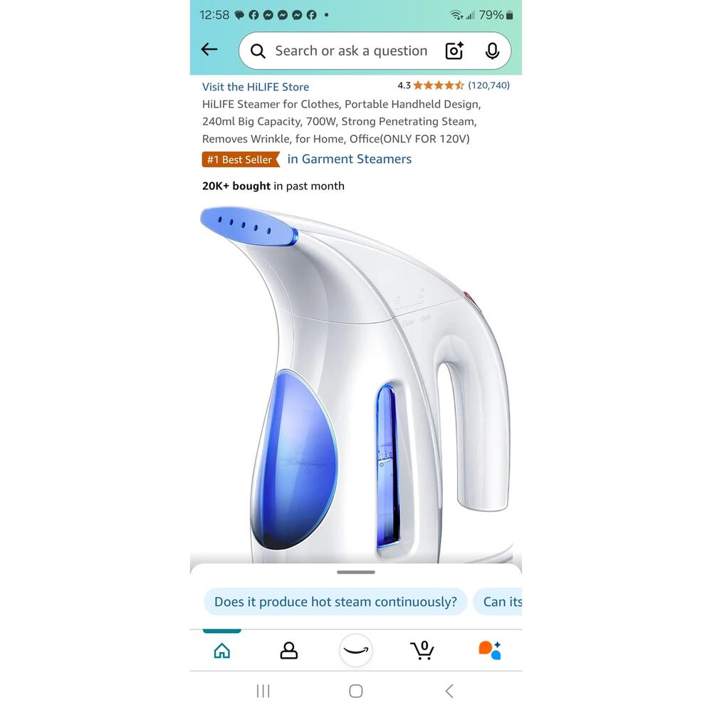 HiLife Garment Steamer for Clothes Portable Handheld 240ml Big Capacity